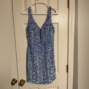 Sequin light blue homecoming dress